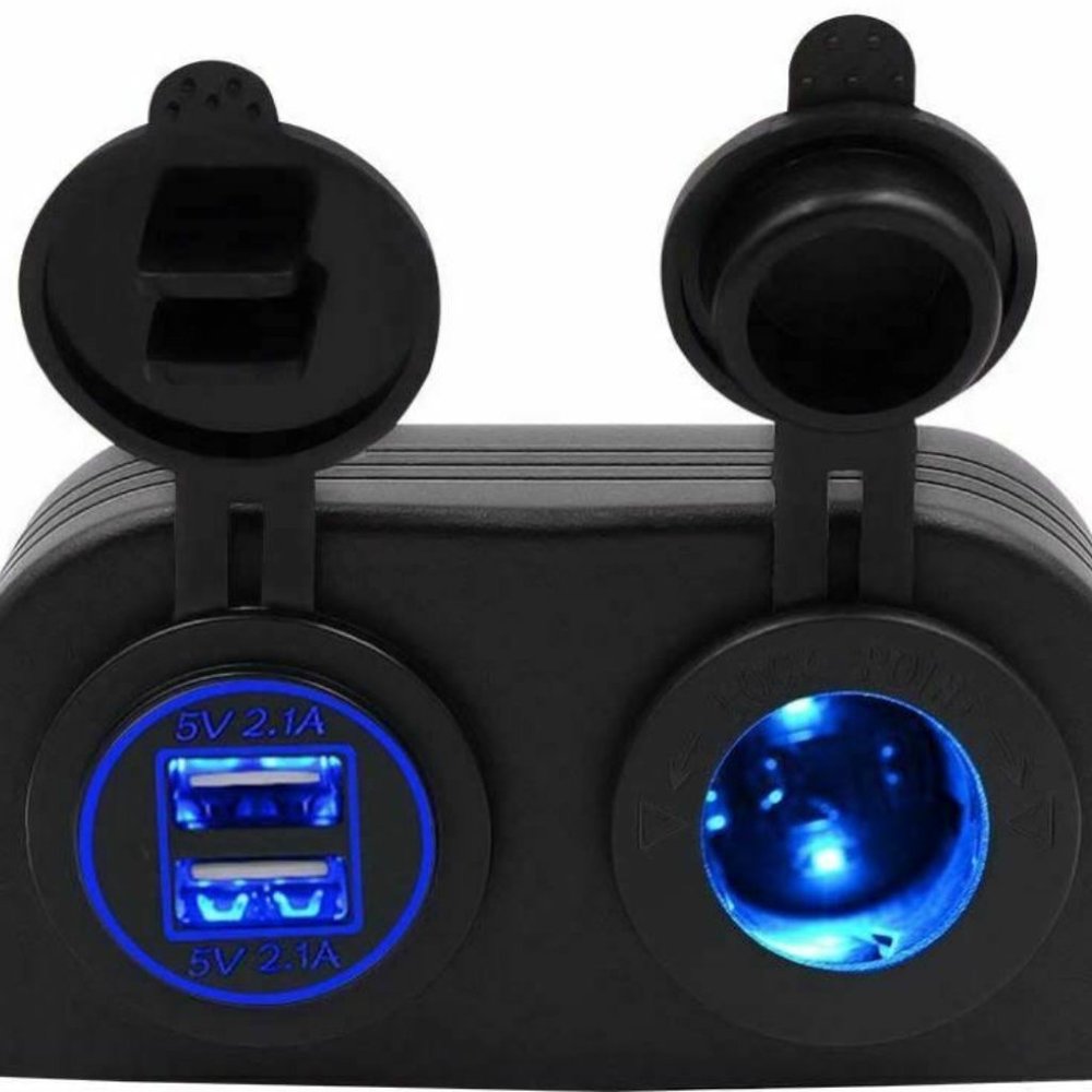 Marine 12V Dual Car-Boat-ATV Cigarette Lighter Socket Splitter USB Charger